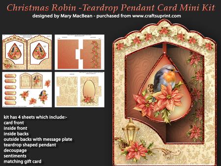 Christmas Robin - Teardrop Pendant Card Mini Kit