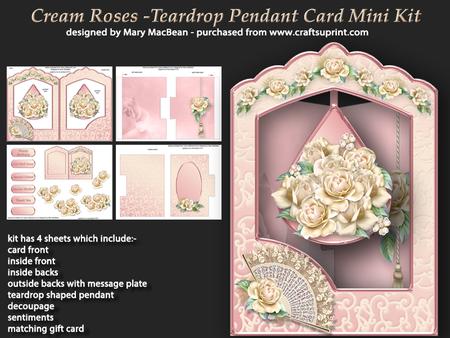 Cream Roses - Teardrop Pendant Card Mini Kit