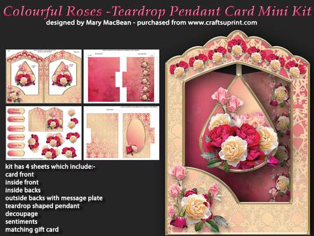 Colourful Roses - Teardrop Pendant Card Mini Kit