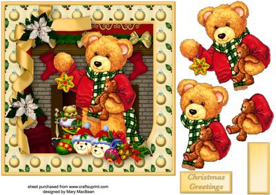 Teddy's Christmas Decoupage Card Front