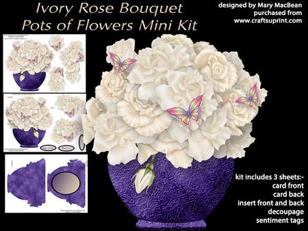 Ivory Rose Bouquet - Pots of Flowers Card Mini Kit