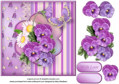 Pansies and Lace Decoupage Card Front