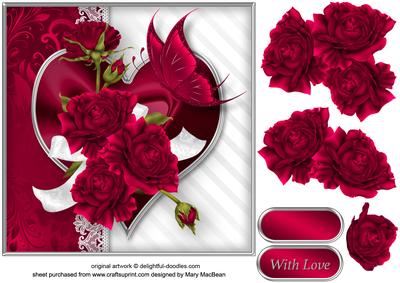 Red Roses and Lace Decoupage Card Front