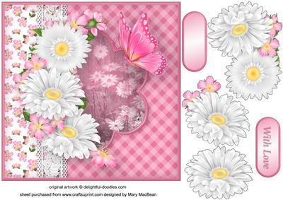 Daisies with Blossom and Lace Decoupage Card Front
