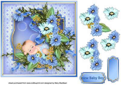 Flower Baby Boy Decoupage Card Front