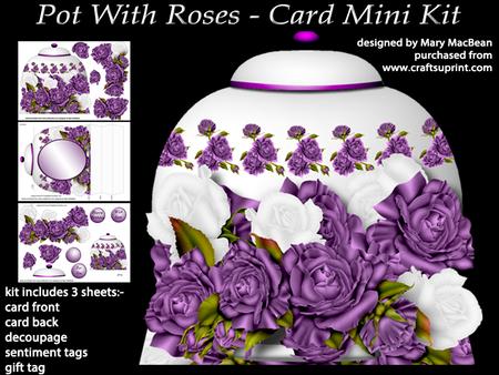 Pot with Purple Roses - Card Mini Kit