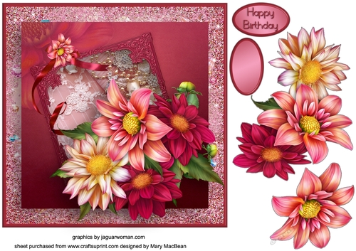 Dahlias Decoupage Card Front