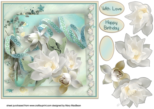 White Flowers Decoupage Card Front