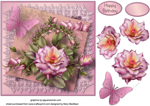 Pink Roses Decoupage Card Front