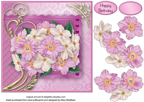 Pink and Cream Blossom Decoupage Card Front