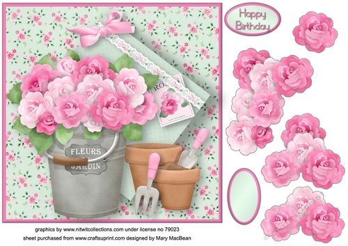 Bucket of Roses Decoupage Card Front