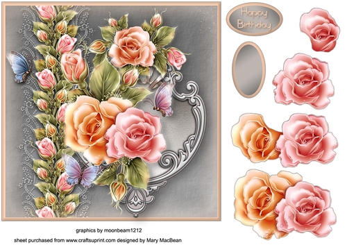 Pastel Roses Decoupage Card Front