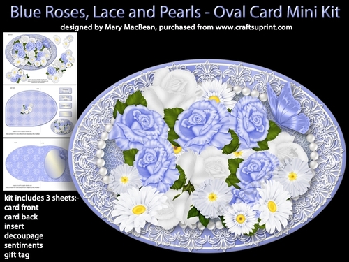 Blue Roses, Lace and Pearls - Oval Card Mini Kit