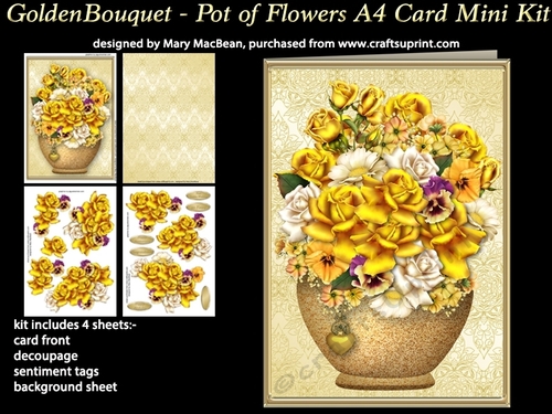 Golden Bouquet - Pot of Flowers A4 Card Mini Kit