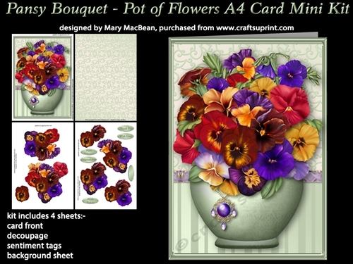 Pansy Bouquet - Pot of Flowers A4 Card Mini Kit