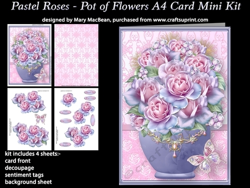 Pastel Roses - Pot of Flowers A4 Card Mini Kit