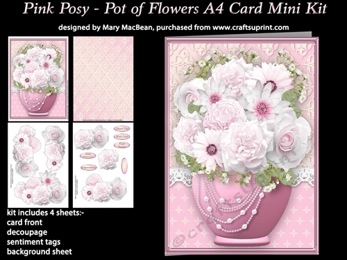 Pink Posy - Pot of Flowers A4 Card Mini Kit