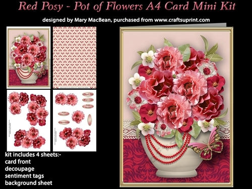 Red Posy - Pot of Flowers A4 Card Mini Kit