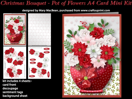 Christmas Bouquet - Pot of Flowers A4 Card Mini Kit