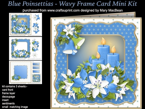 Blue Poinsettias - Wavy Frame Card Mini Kit