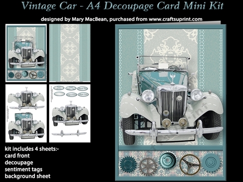 Vintage Car - A4 Decoupage Card Mini Kit