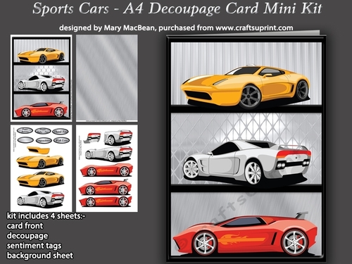 Sports Cars - A4 Decoupage Card Mini Kit