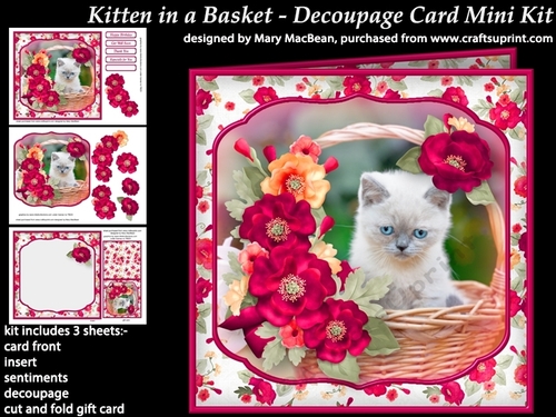 Kitten in a Basket Decoupage Card Mini Kit