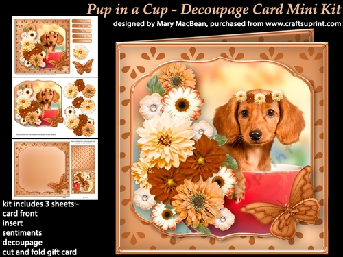 Pup in a Cup Decoupage Card Mini Kit