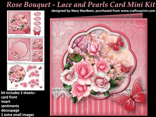 Rose Bouquet - Lace and Pearls Card Mini Kit