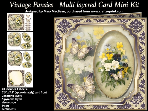 Vintage Pansies - Multi-layered Card Mini Kit