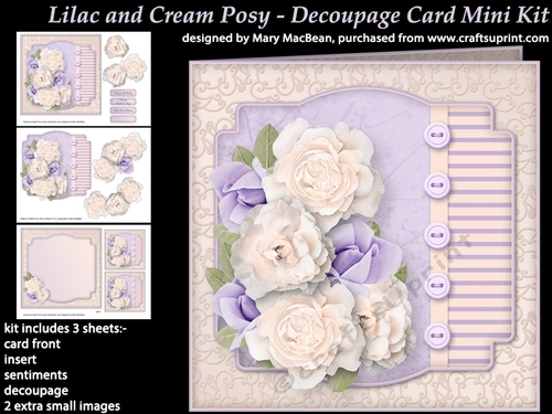 Lilac and Cream Posy - Decoupage Card Mini Kit