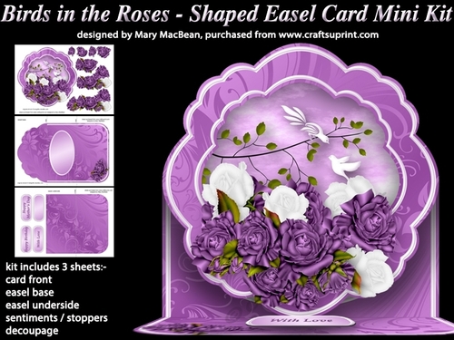 Birds in the Roses - Shaped Easel Card