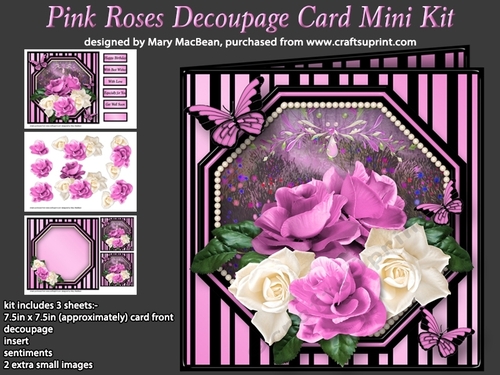 Pink Roses Decoupage Card Mini Kit