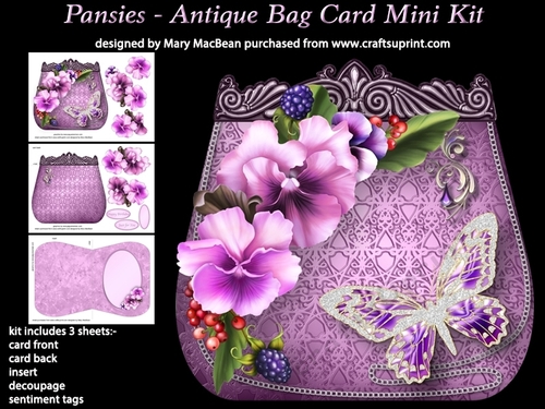 Pansies - Antique Bag Card MIni Kit