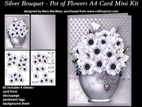 Silver Bouquet - Pot of Flowers A4 Card Mini Kit