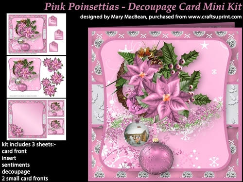 Pink Poinsettias - Decoupage Card Mini Kit