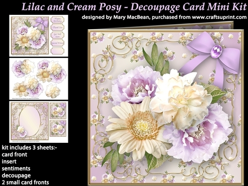 Lilac and Cream Posy - Decoupage Card Mini Kit