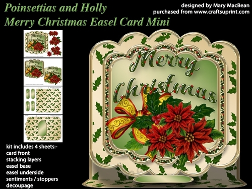 Poinsettias and Holly - Merry Christmas Easel Card Mini Kit