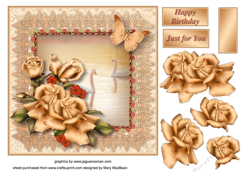 Swans on Golden Pond Decoupage Card Front