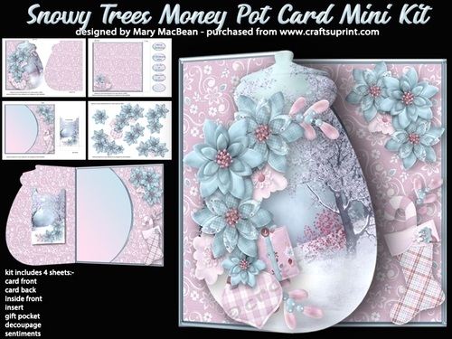 Snowy Trees - Money Pot Card With Gift Pocket Mini Kit
