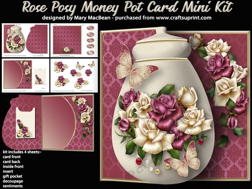 Rose Posy - Money Pot Card With Gift Pocket Mini Kit