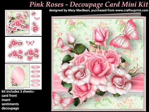 Pink Roses - Decoupage Card Mini Kit