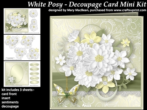 White Posy - Decoupage Card Mini Kit
