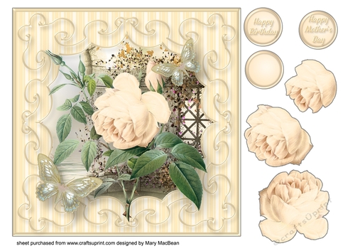Cream Rose Decoupage Card Front