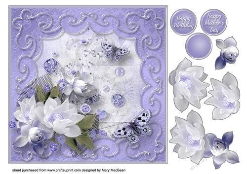 Lavender and White Posy Decoupage Card Front