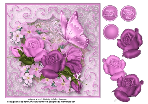 Roses and Blossom Decoupage Card Front