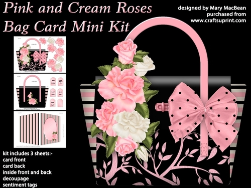 Pink and Cream Roses - Bag Card Mini Kit