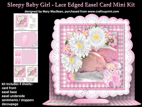 Sleepy Baby Girl - Lace Edged Easel Card Mini Kit