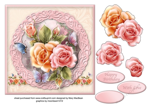 Roses and Butterflies - Decoupage Card Front