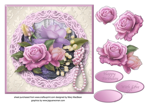 Roses and Pearls - Decoupage Card Front